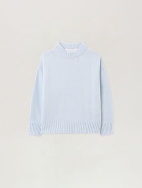 PALM ANGELS Curved Logo Knit Crewneck LIGHT BLUE - NAVY BLUE PBHE002F25KNI001