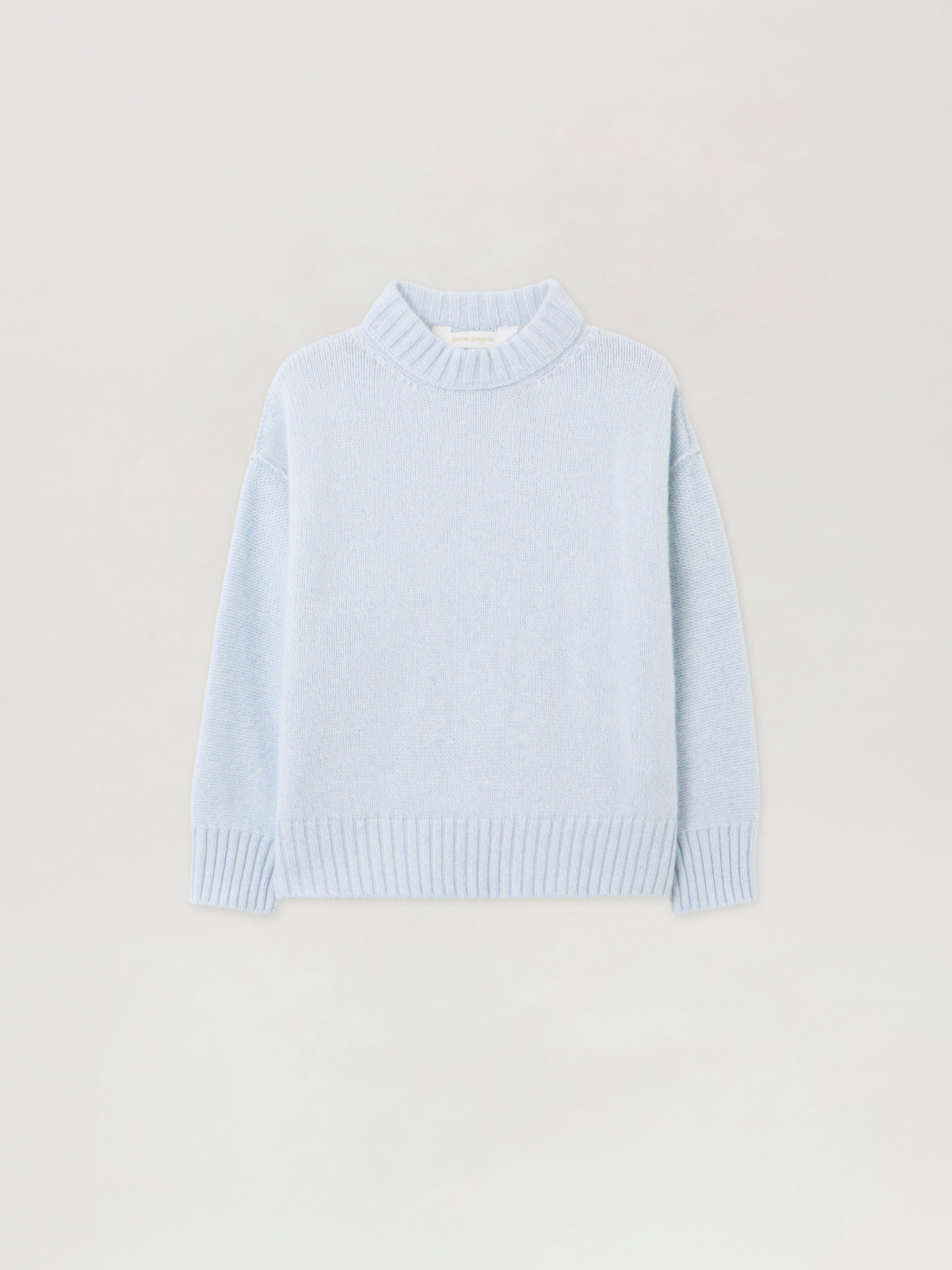 PALM ANGELS Curved Logo Knit Crewneck LIGHT BLUE - NAVY BLUE PBHE002F25KNI001