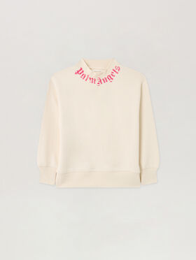 PALM ANGELS Neck Logo Brushed Crew OFF WHITE PGBA013S26FLE004