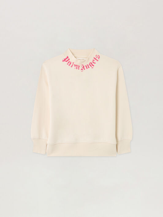 PALM ANGELS Neck Logo Brushed Crew OFF WHITE PGBA013S26FLE004