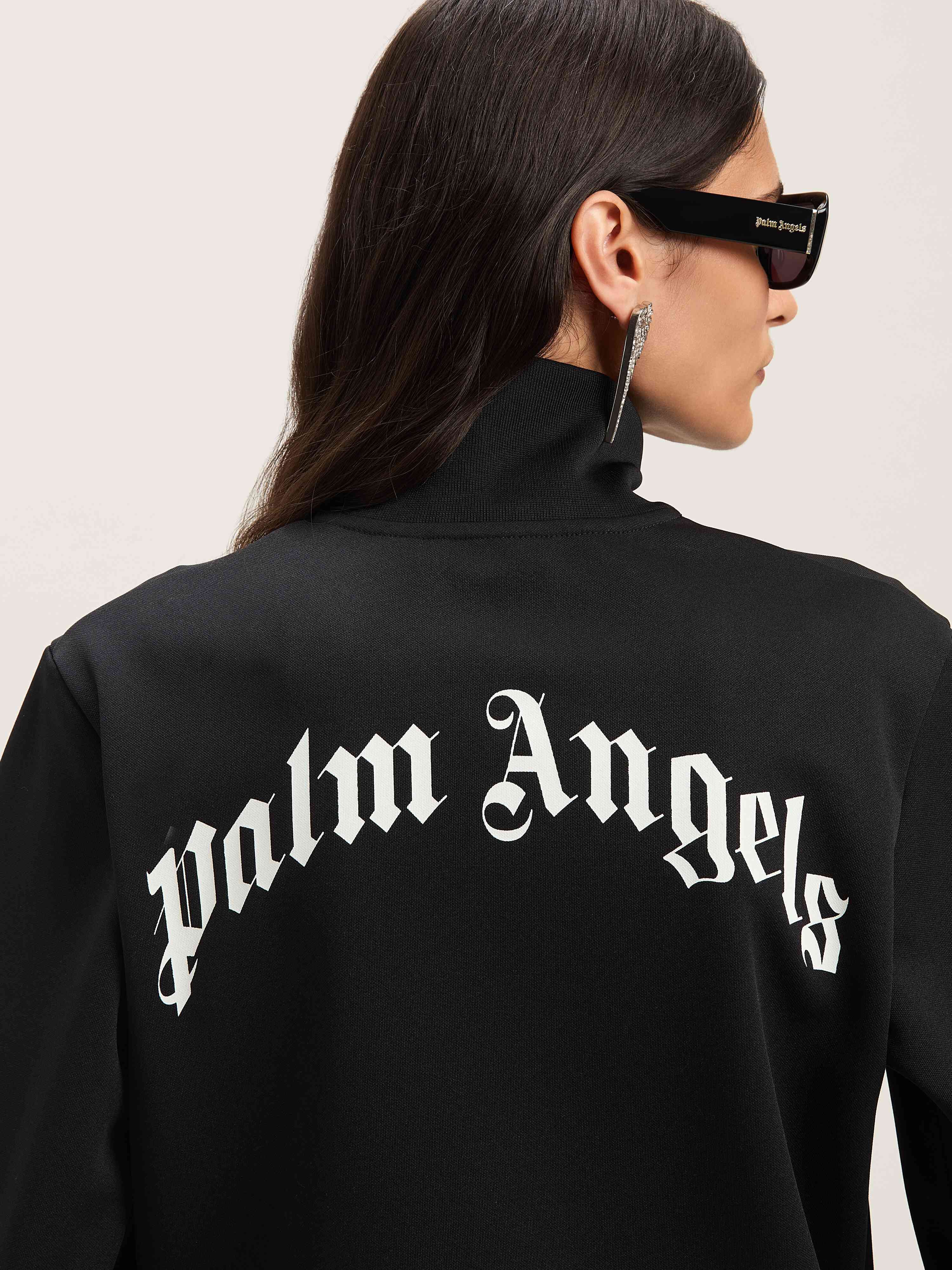 PALM ANGELS  Trainingsjacke mit geschwungenem Logo BLACK - OFF WHITE PWBD065S25FAB001