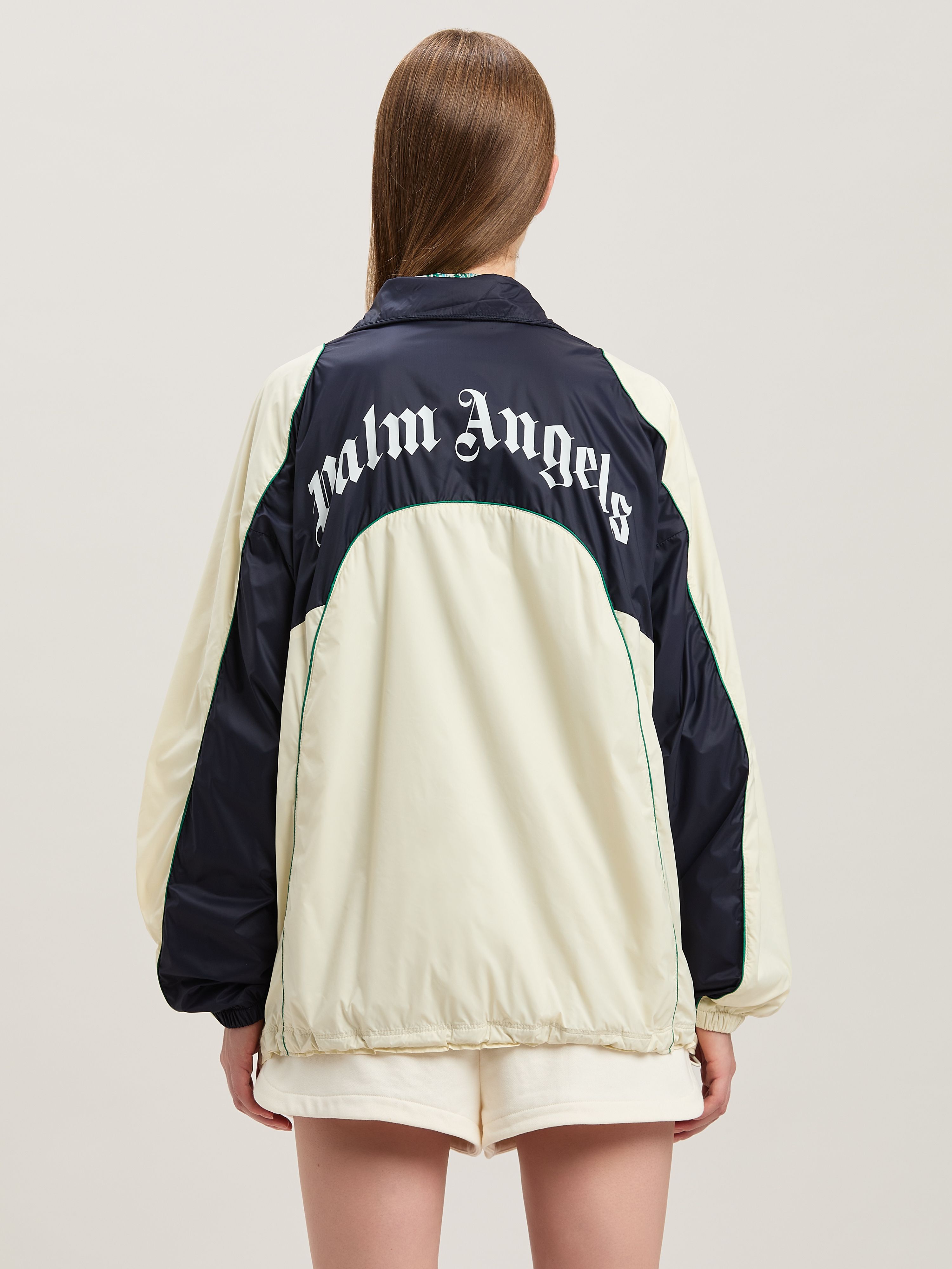 PALM ANGELS  Curved logo colorblock windbreaker NAVY BLUE - OFF WHITE PWEB015S25FAB001