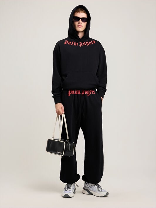 PALM ANGELS Neck Logo Hoodie BLACK RED PMBB17DS26FLE007