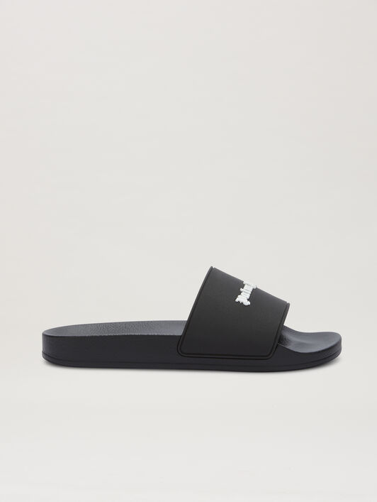 PALM ANGELS Logo Pool Slider BLACK - WHITE PMIC010C99MAT001