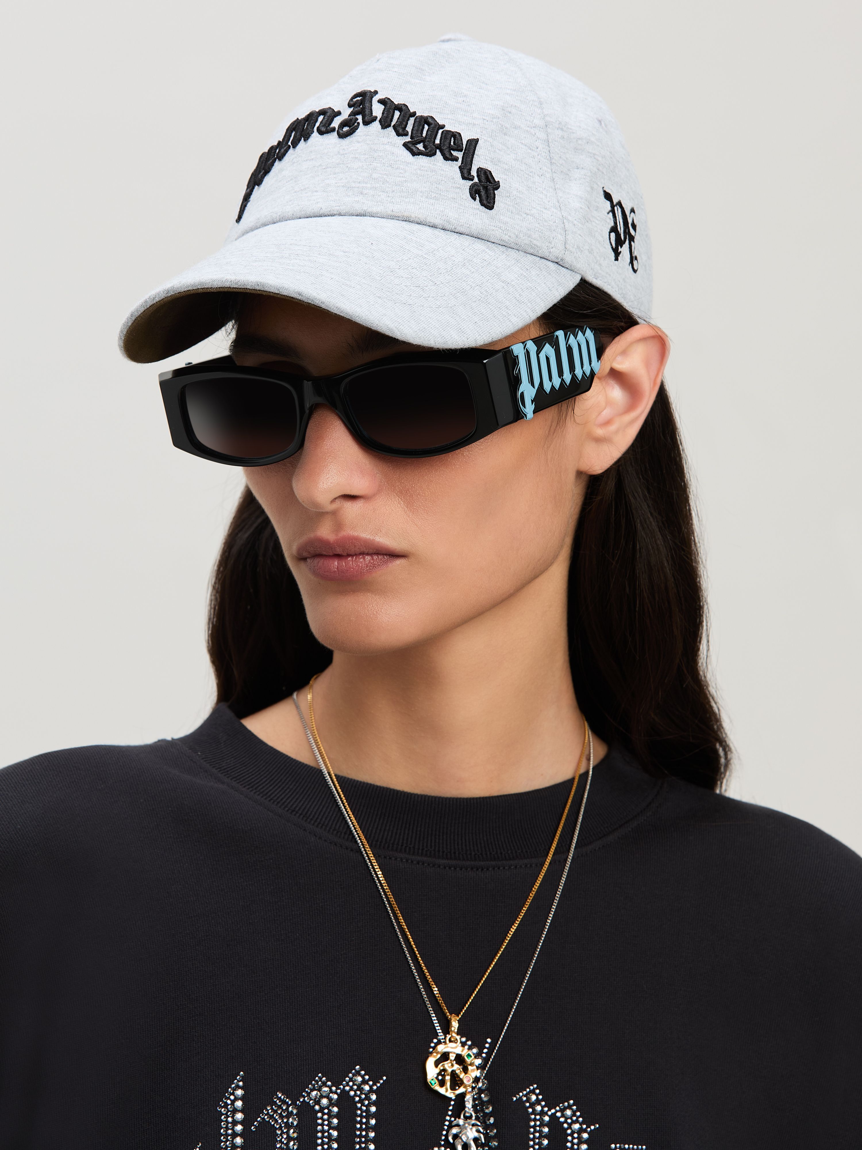 PALM ANGELS  Embroidered Curved Logo baseball cap GREY MELANGE - BLACK PMLB10AS25FAB001