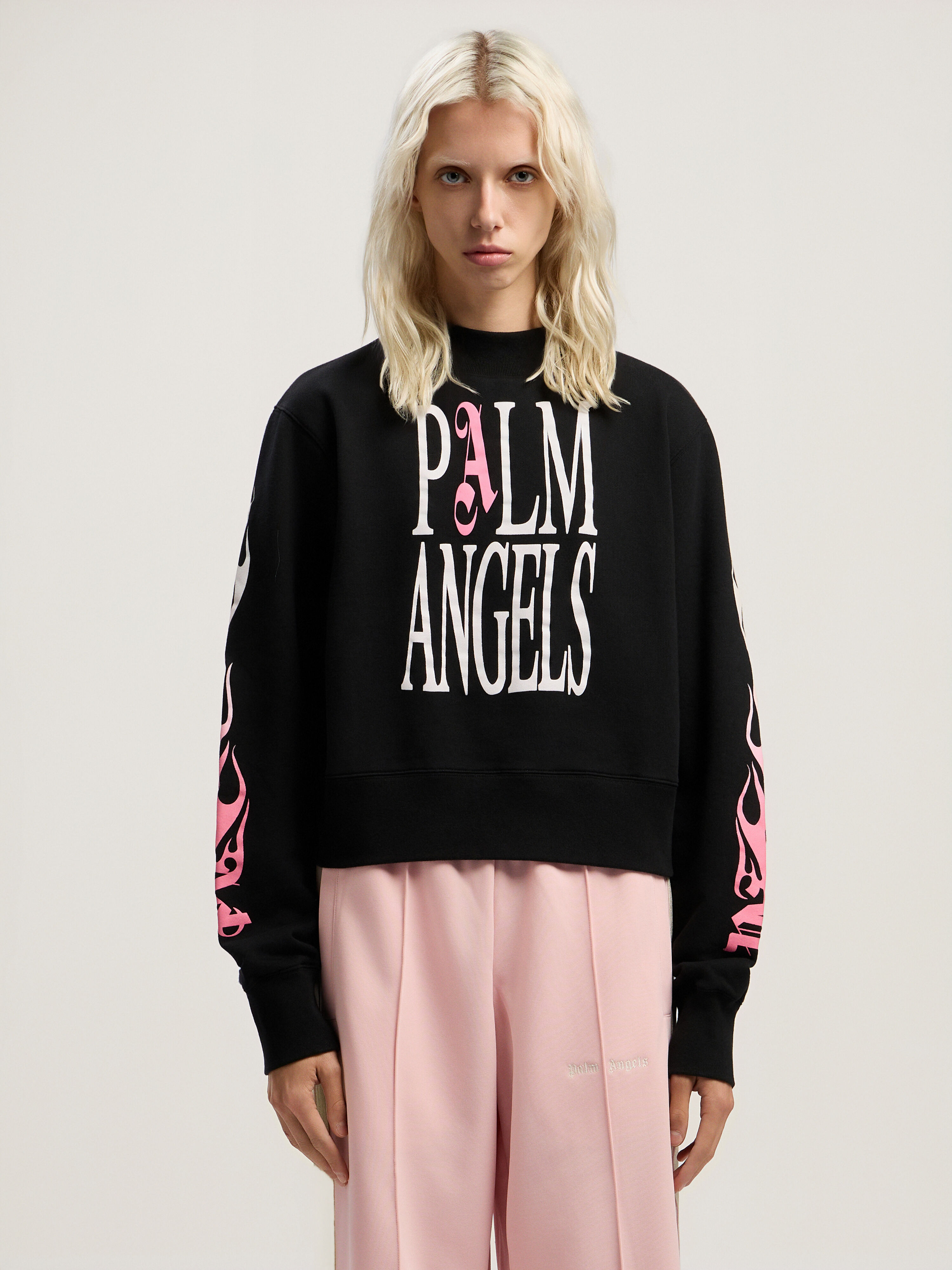 PALM ANGELS Flames Fitted Crew Sweatshirt BLACK - MULTICOLOR PWBA016F25FLE003
