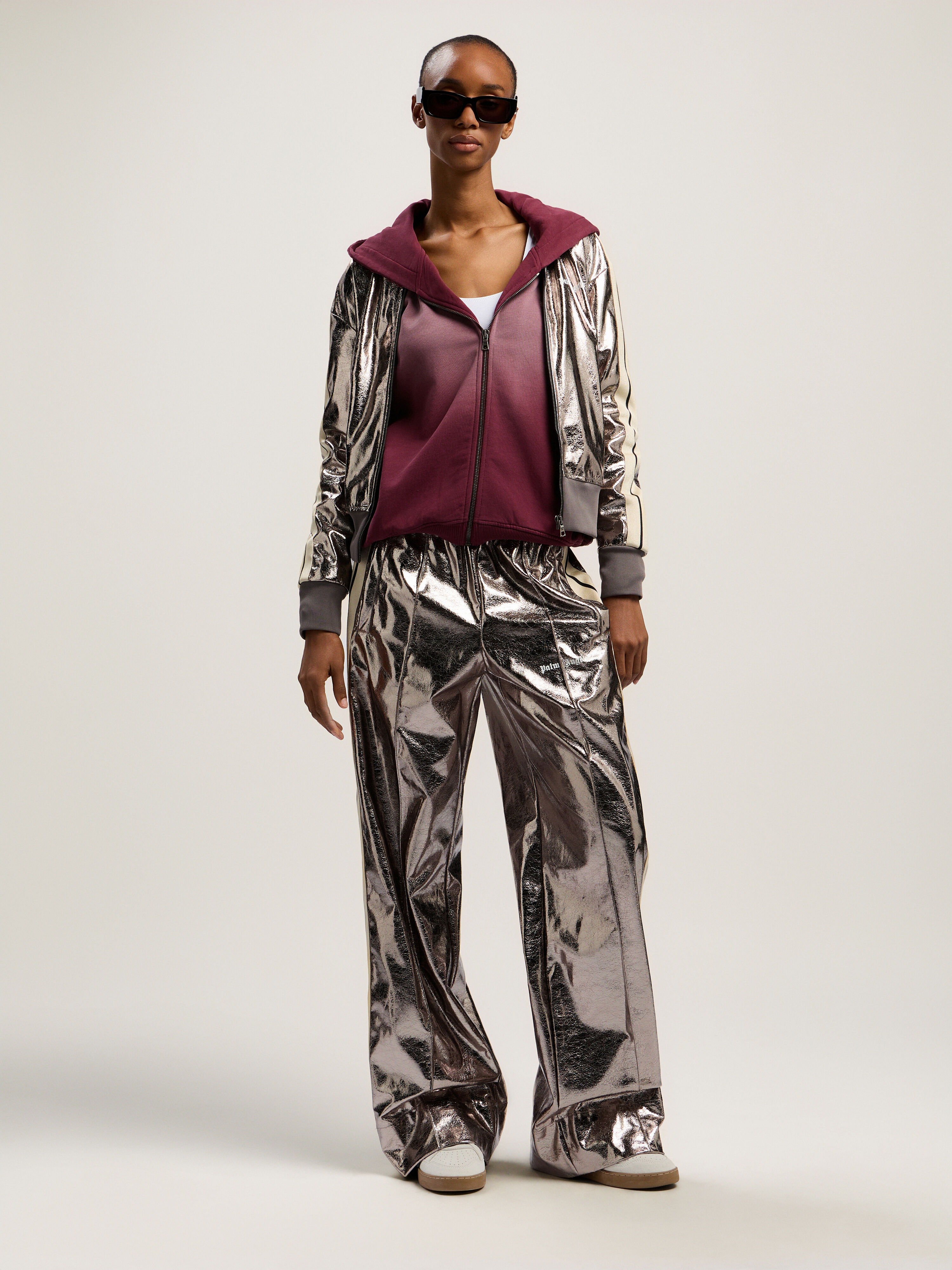 PALM ANGELS Book Club Zip Crop Hoody BURGUNDY - IVORY PWBE014F25FLE002