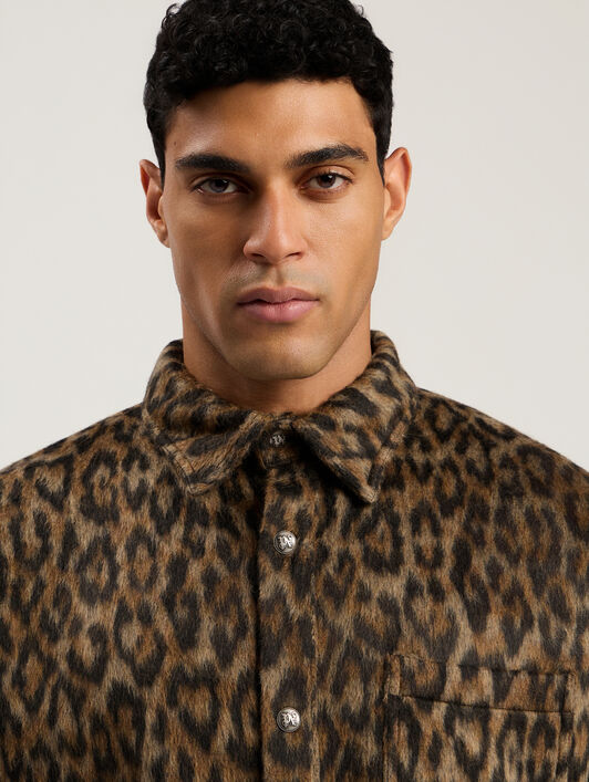 PALM ANGELS Classic Logo Animalier Oshirt BROWN - OFF WHITE PMES002F25FAB001