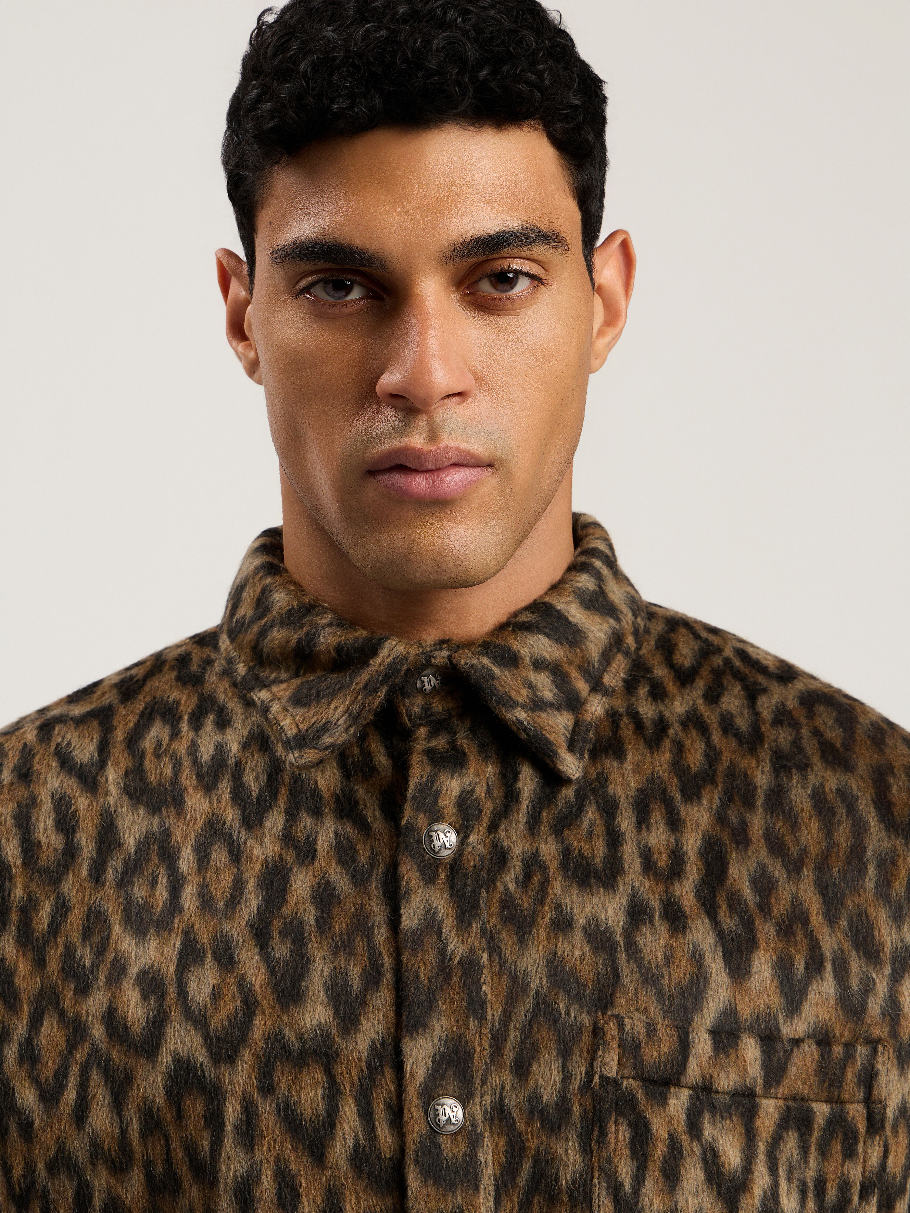 PALM ANGELS Classic Logo Animalier Oshirt BROWN - OFF WHITE PMES002F25FAB001