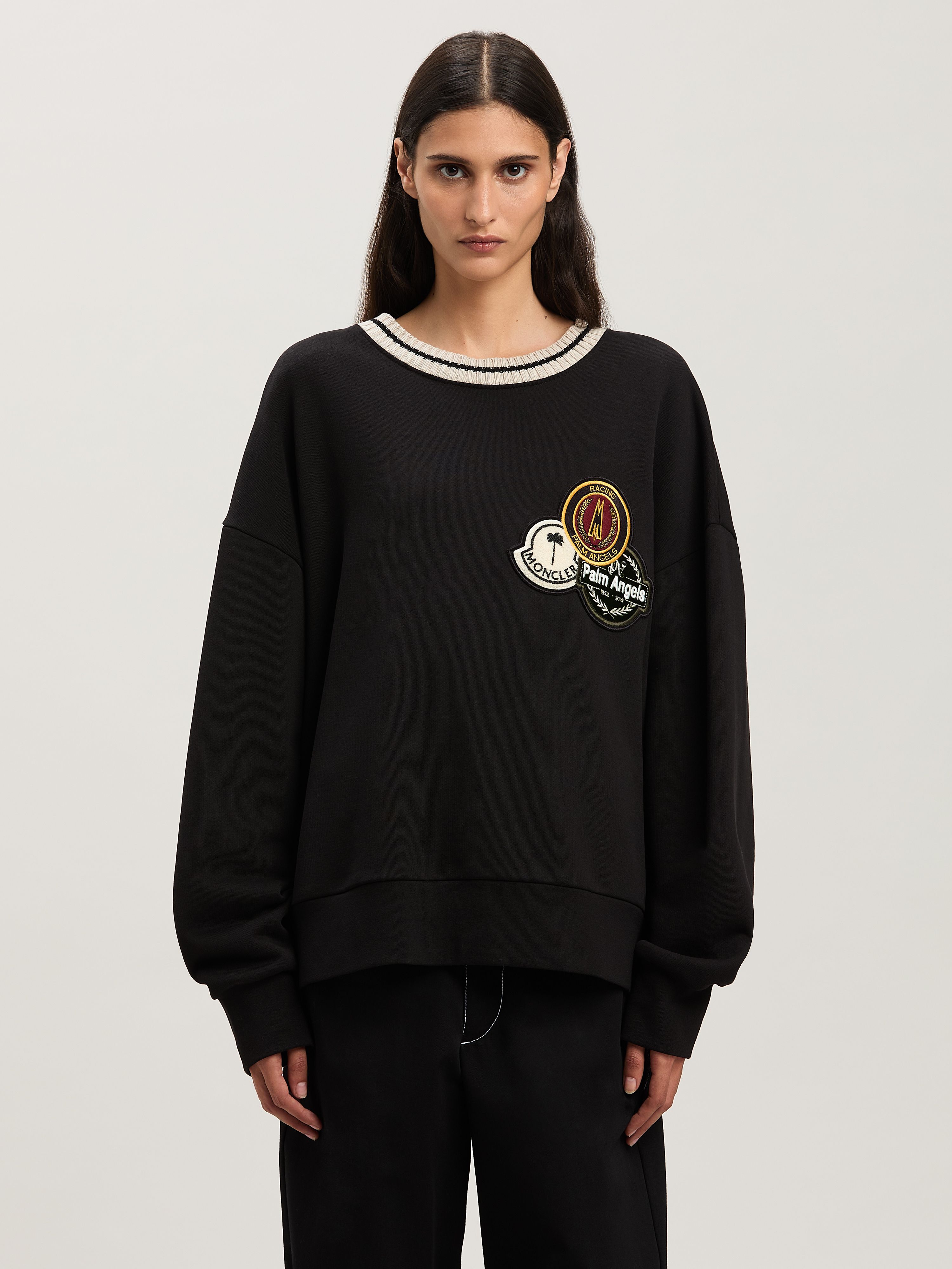 PALM ANGELS  tri-Patch sweatshirt Moncler x Palm Angels BLACK - WHITE PMBA08CT25FLE001
