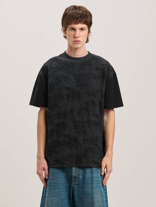 PALM ANGELS  Palms Curved Logo T-shirt BLACK - GREY PMAA001S25FAB001