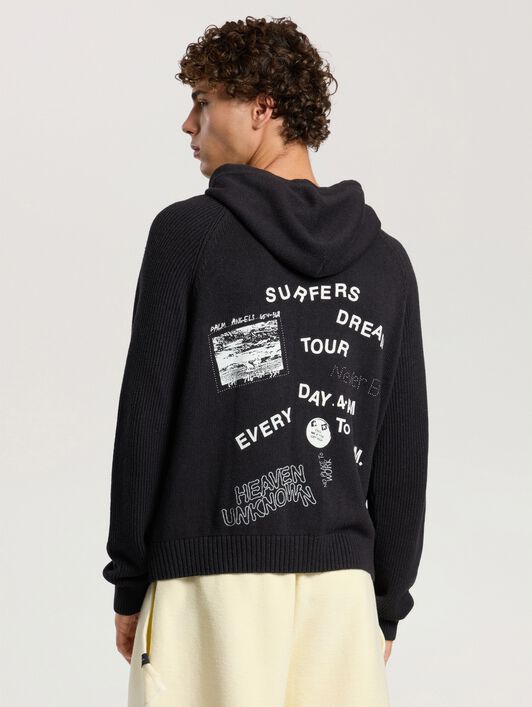 PALM ANGELS Surfer Dreams Knit Zip-Up Hoodie BLACK - OFF WHITE PAMHU03F26KN01