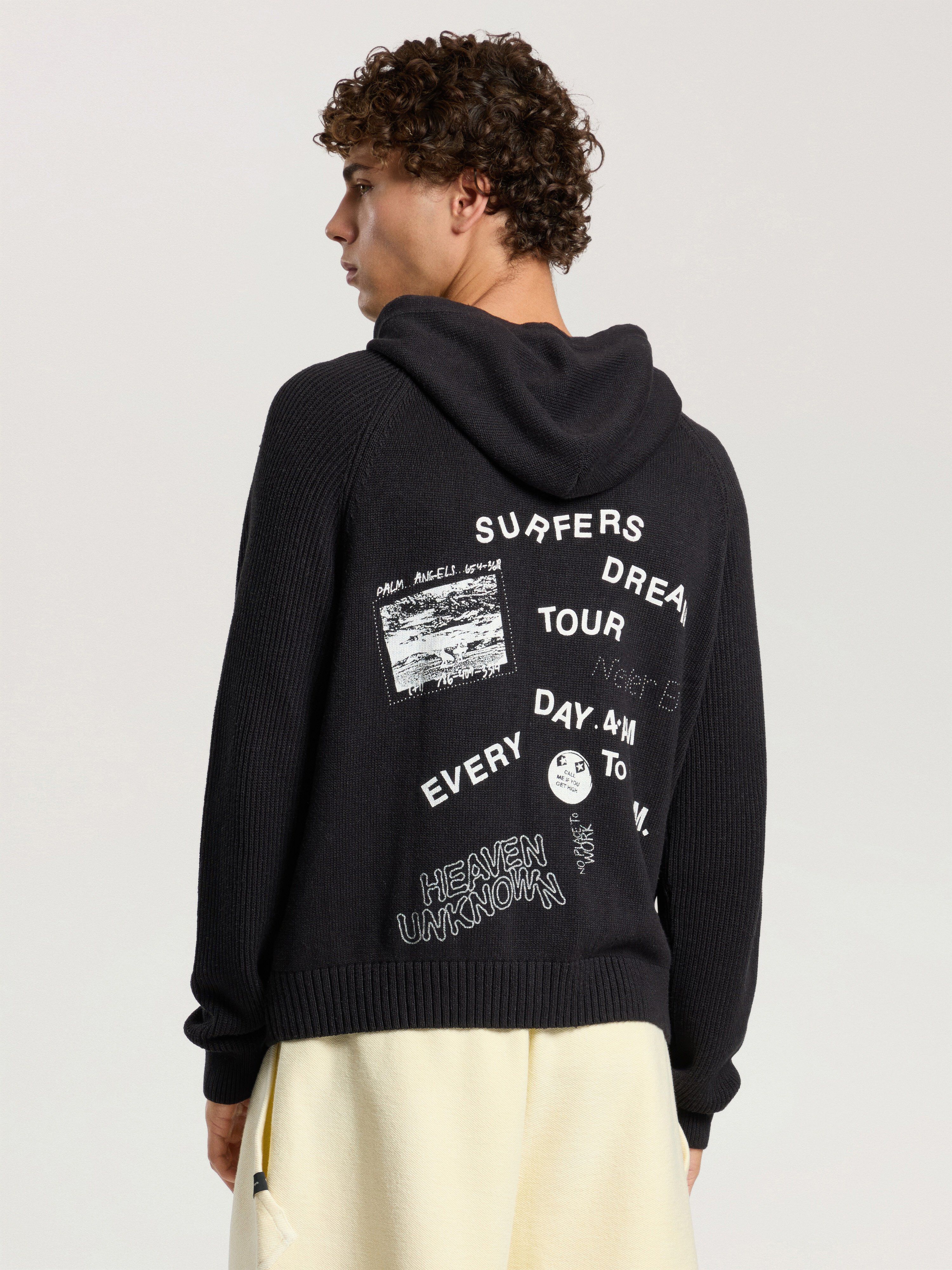 PALM ANGELS Surfer Dreams Knit Zip-Up Hoodie BLACK - OFF WHITE PAMHU03F26KN01