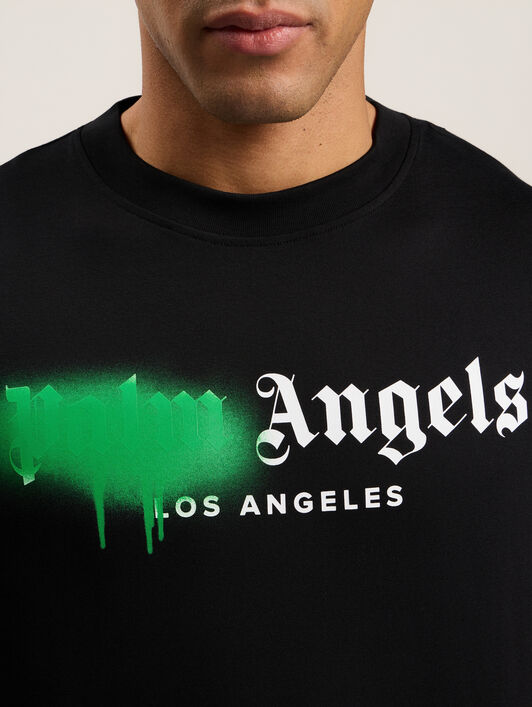 PALM ANGELS Spray City Los Angeles T-Shirt Black/Green PMAA109T26JER001