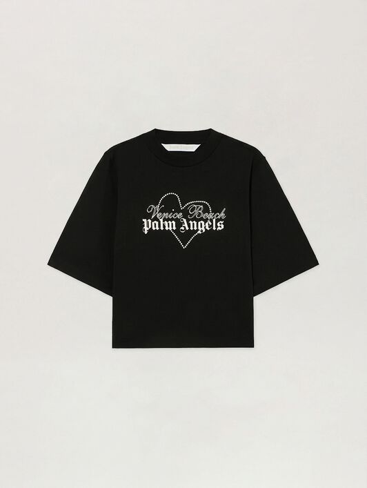 PALM ANGELS Venice Love Boxy T-Shirt BLACK - OFF WHITE PAWAA03F26JR06