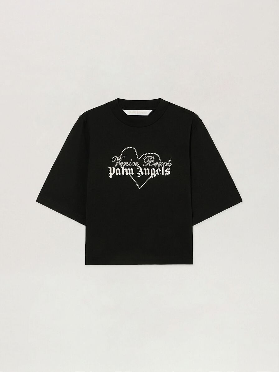 PALM ANGELS Venice Love Boxy T-Shirt BLACK - OFF WHITE PAWAA03F26JR06