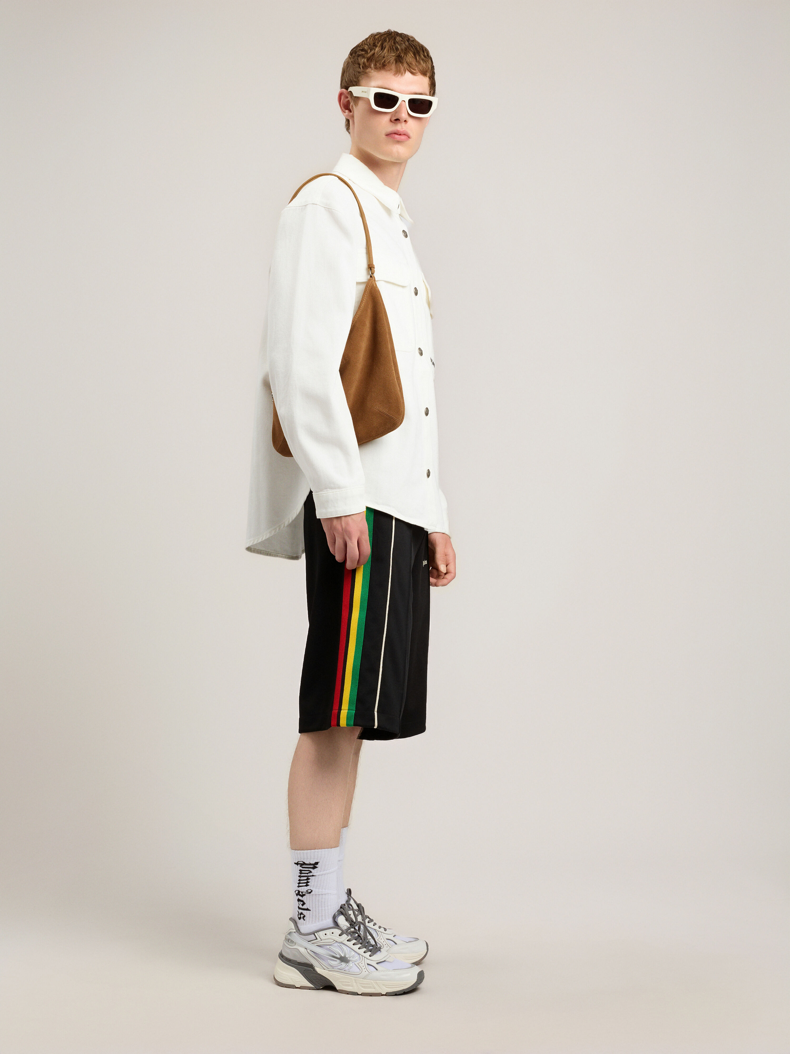 PALM ANGELS Classic Logo Vintage Track Shorts BLACK OFF WHITE PMCL00CS26FAB002