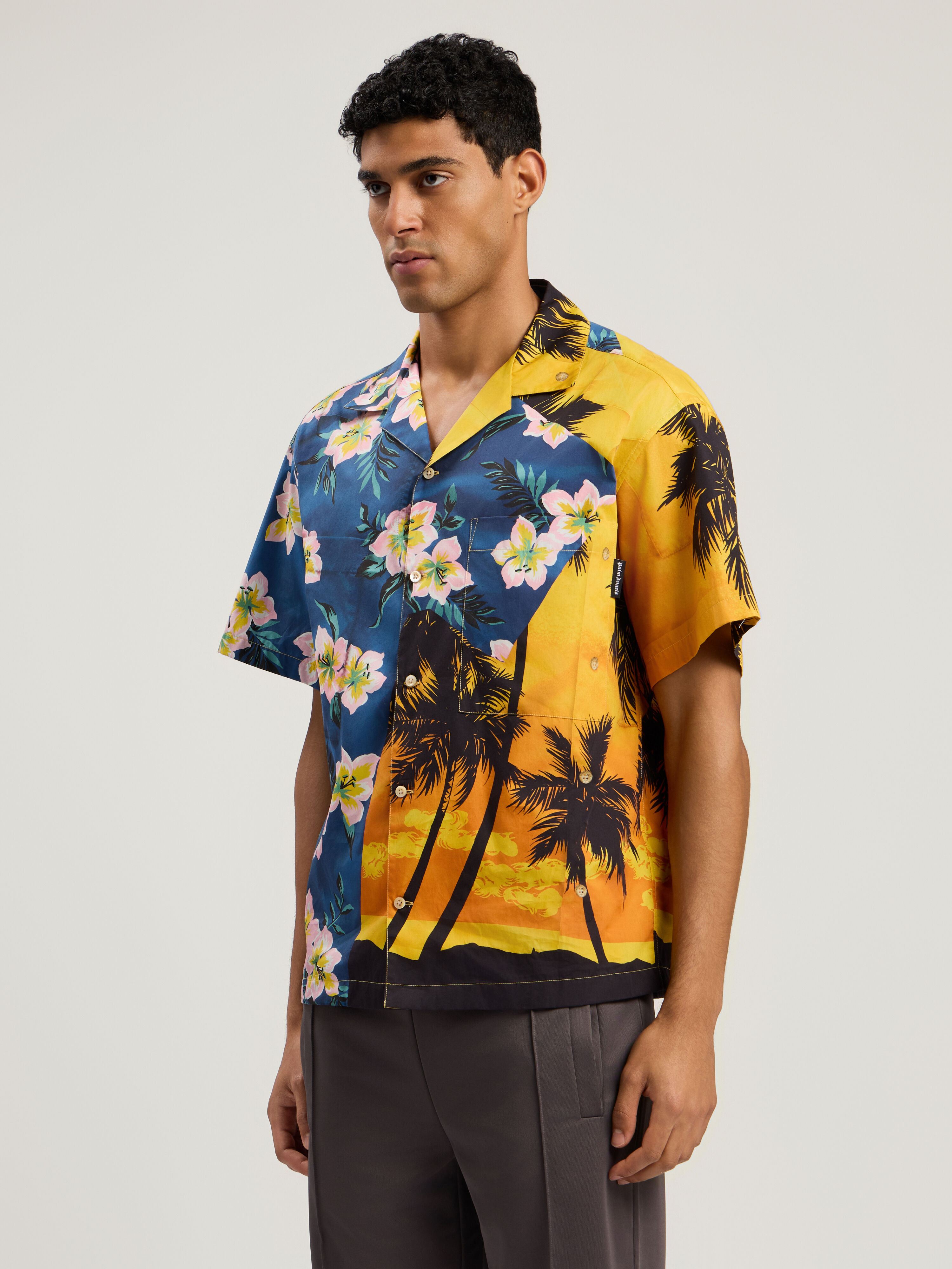 PaxVlbq Hawaian Mix Shirt in BLUE - YELLOW for Men | Palm Angels®