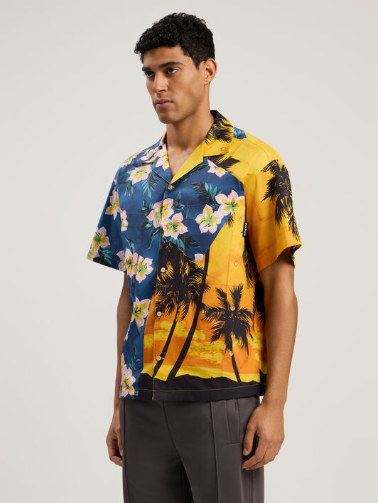 PALM ANGELS Paxvlbq_Hawaian Mix Shirt BLUE - YELLOW PMGG00DF25FAB001