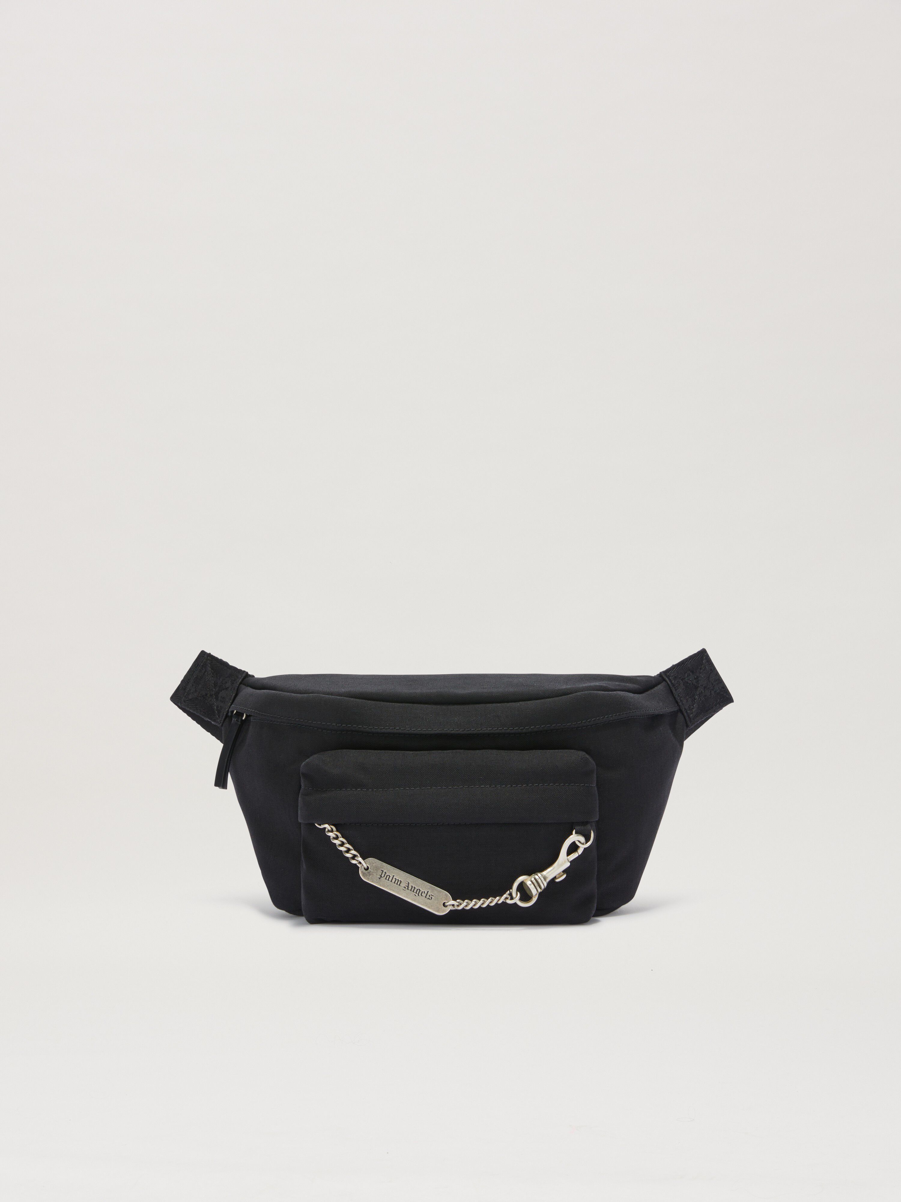PALM ANGELS  Metallic logo plate fanny pack BLACK PMNO00AS25FAB001