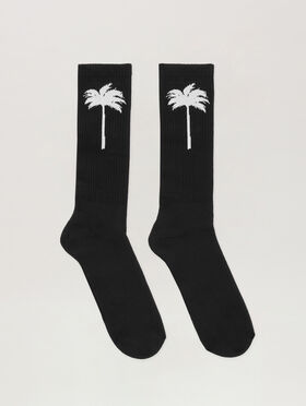 PALM ANGELS Palm Tree Logo Socks BLACK WHITE PMRA001C99FAB003
