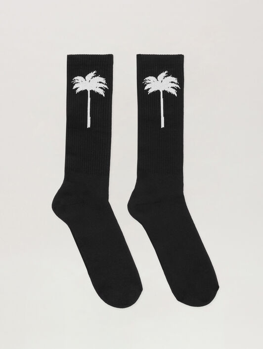 PALM ANGELS Palm Tree Logo Socks BLACK WHITE PMRA001C99FAB003