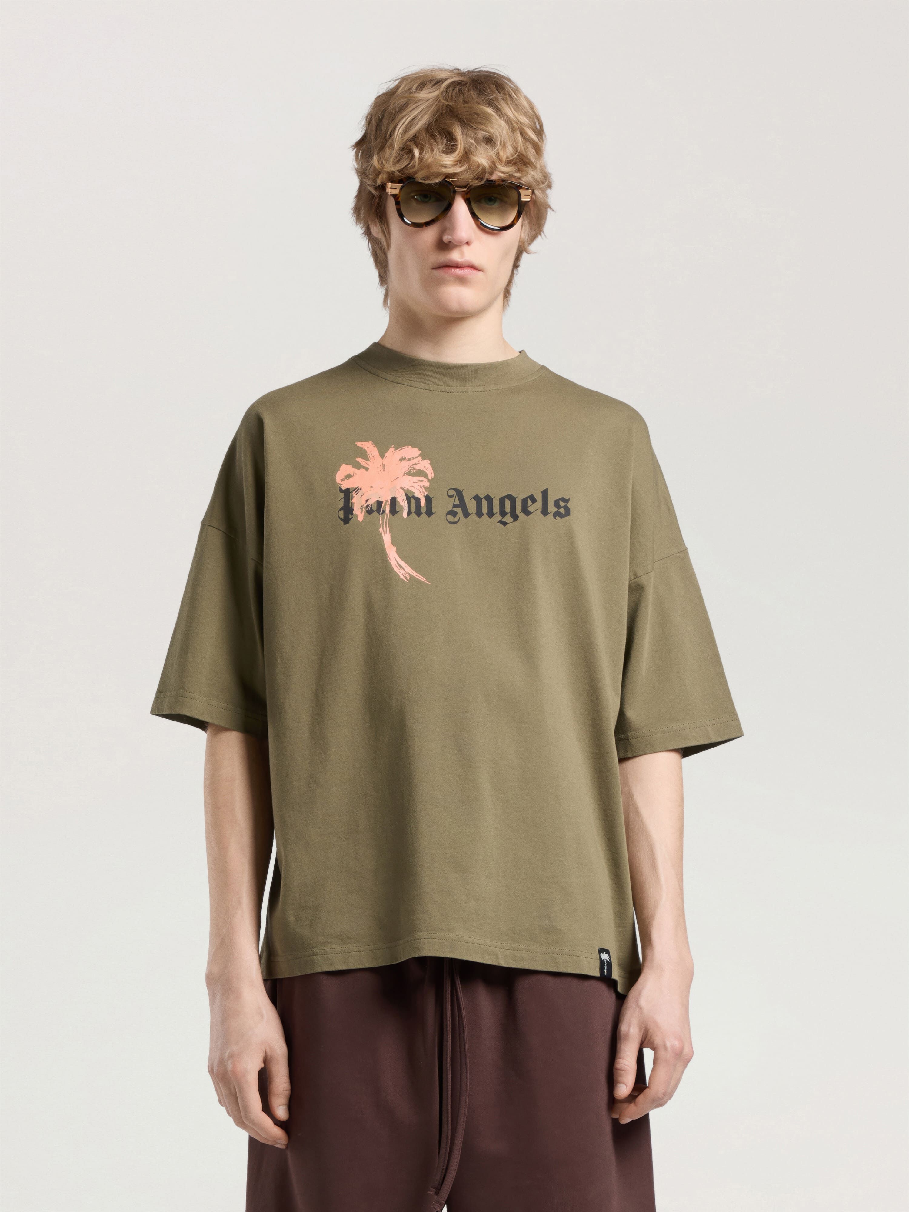 Palm Drift Loose T-Shirt PALM ANGELS Palm Drift Loose T-Shirt OLIVE GREEN - BLACK PAMAA03W26JR06
