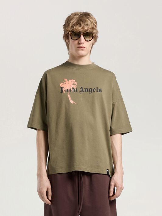 Palm Drift Loose T-Shirt PALM ANGELS Palm Drift Loose T-Shirt OLIVE GREEN - BLACK PAMAA03W26JR06