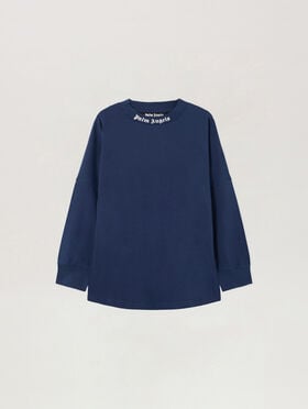 PALM ANGELS Classic Logo Long-Sleeved Over T-Shirt NAVY BLUE OFF WHITE PMAB059S26JER001