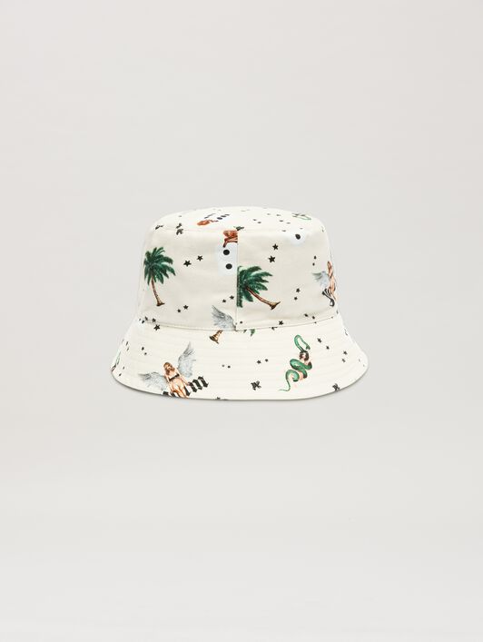 PALM ANGELS  Pin up all over Bucket hat IVORY - MULTICOLOR PMLA039S25FAB004