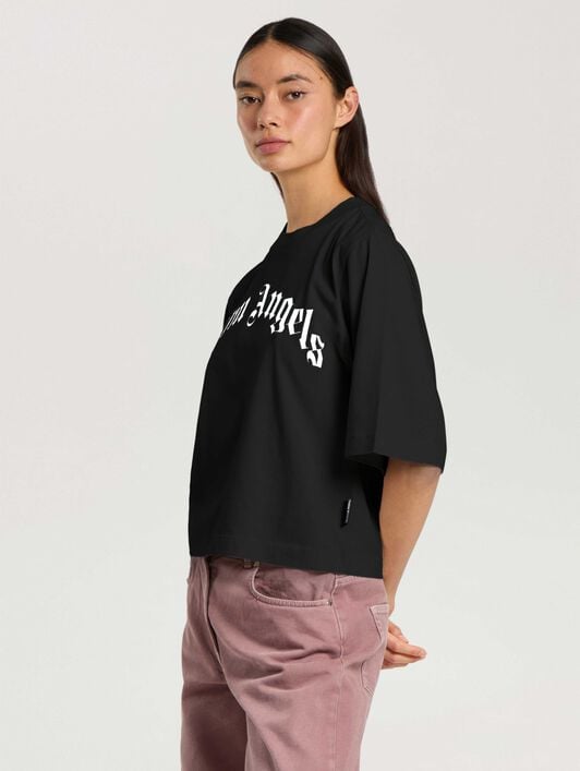 Curved Logo Boxy T-Shirt PALM ANGELS Curved Logo Boxy T-Shirt BLACK - OFF WHITE PAWAA03F26JR01
