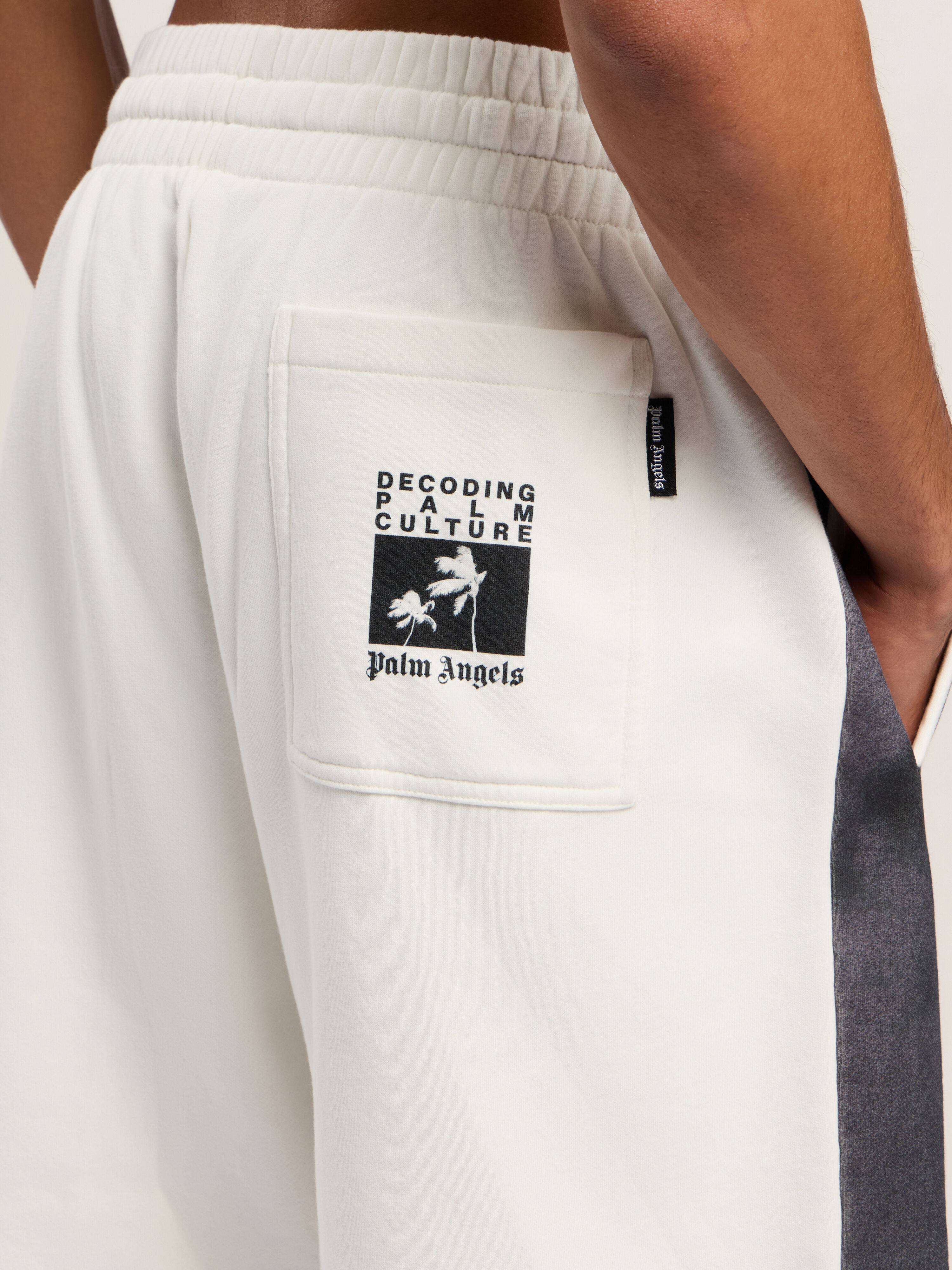 PALM ANGELS Decoding Palm Culture Sweatshort OFF WHITE - BLACK PMCI019F25FLE002