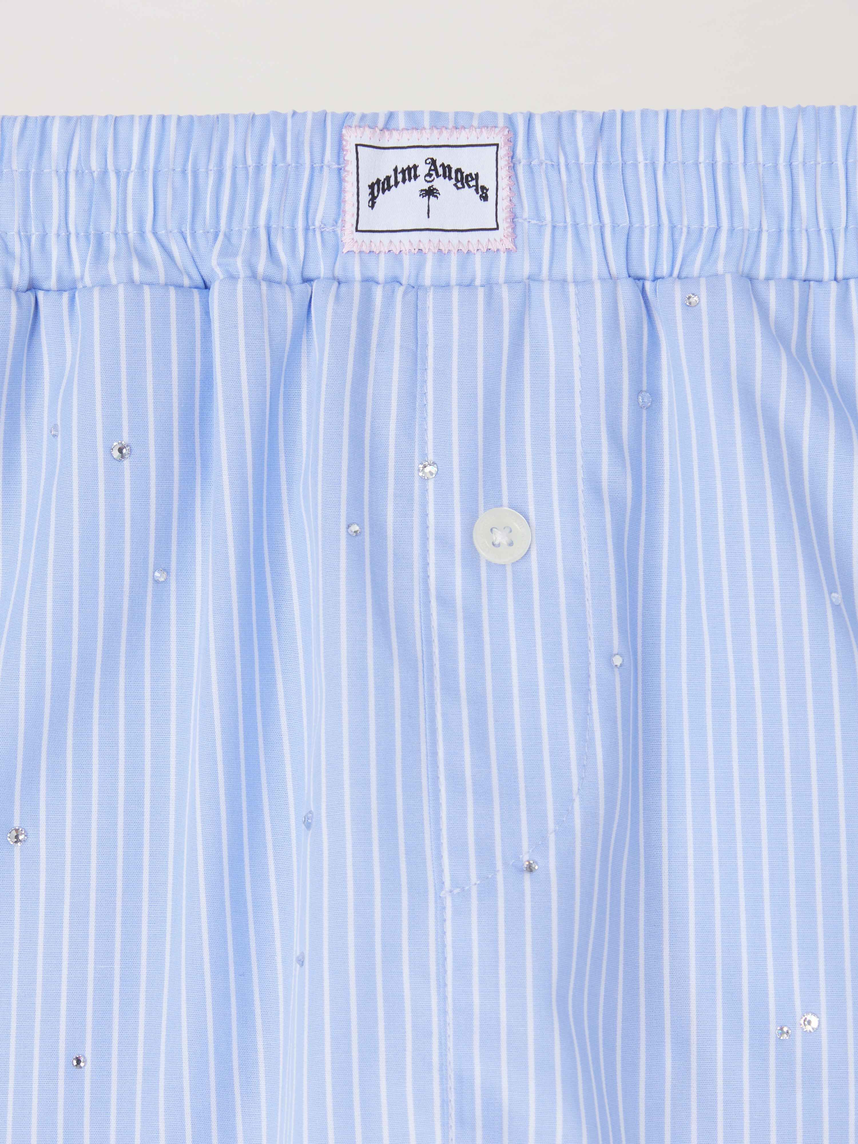 PALM ANGELS  Rheinstone striped mini skirt DUSTY BLUE - WHITE PGCU006S25FAB001