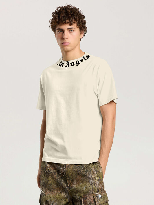 PALM ANGELS T-Shirt Con Logo Sul Collo OFF WHITE - BLACK PAMAA01F26JR01