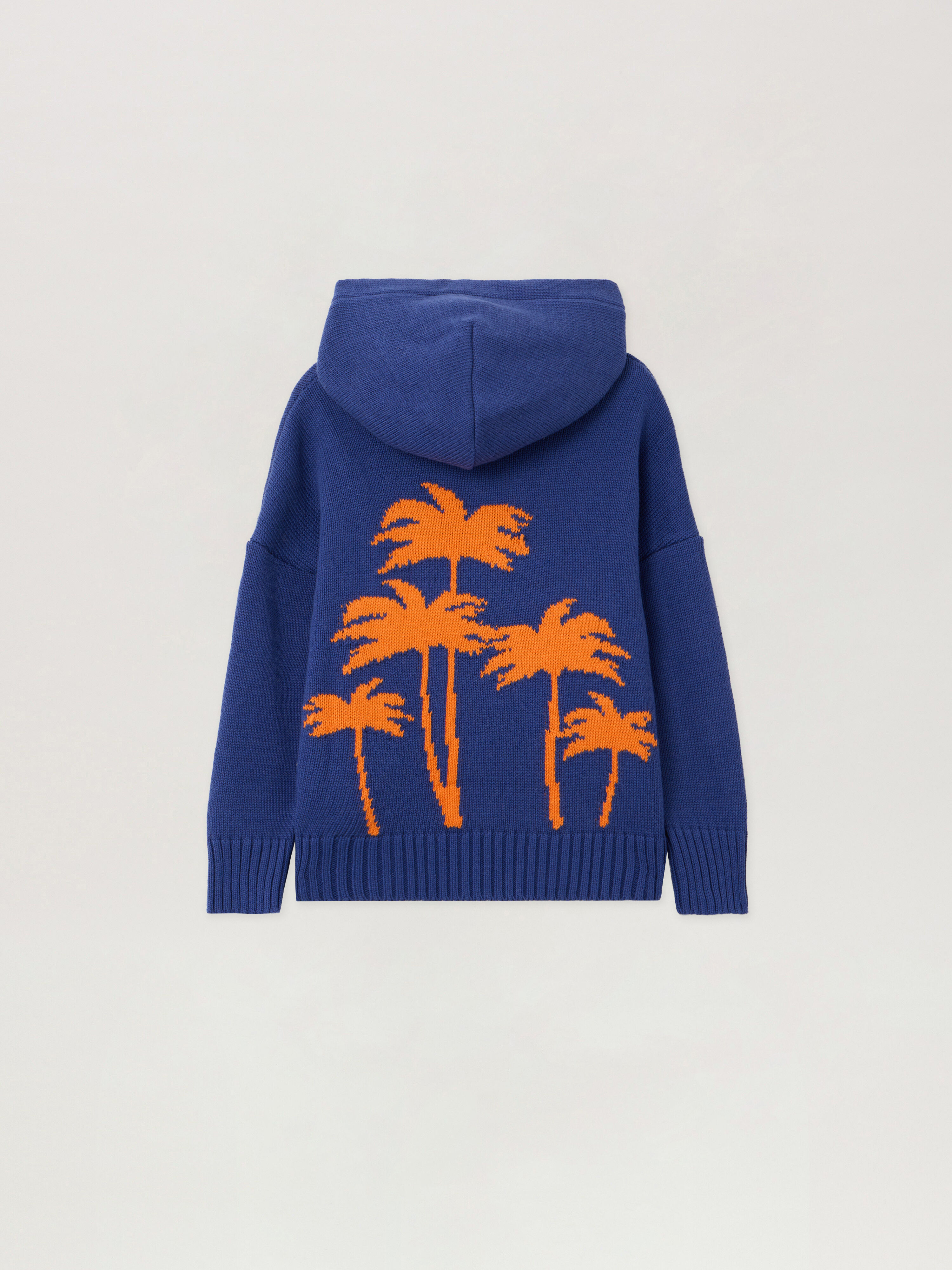 PALM ANGELS Pa Palms Knit Hoodie COBALT BLUE - ORANGE PBHU001F25KNI001