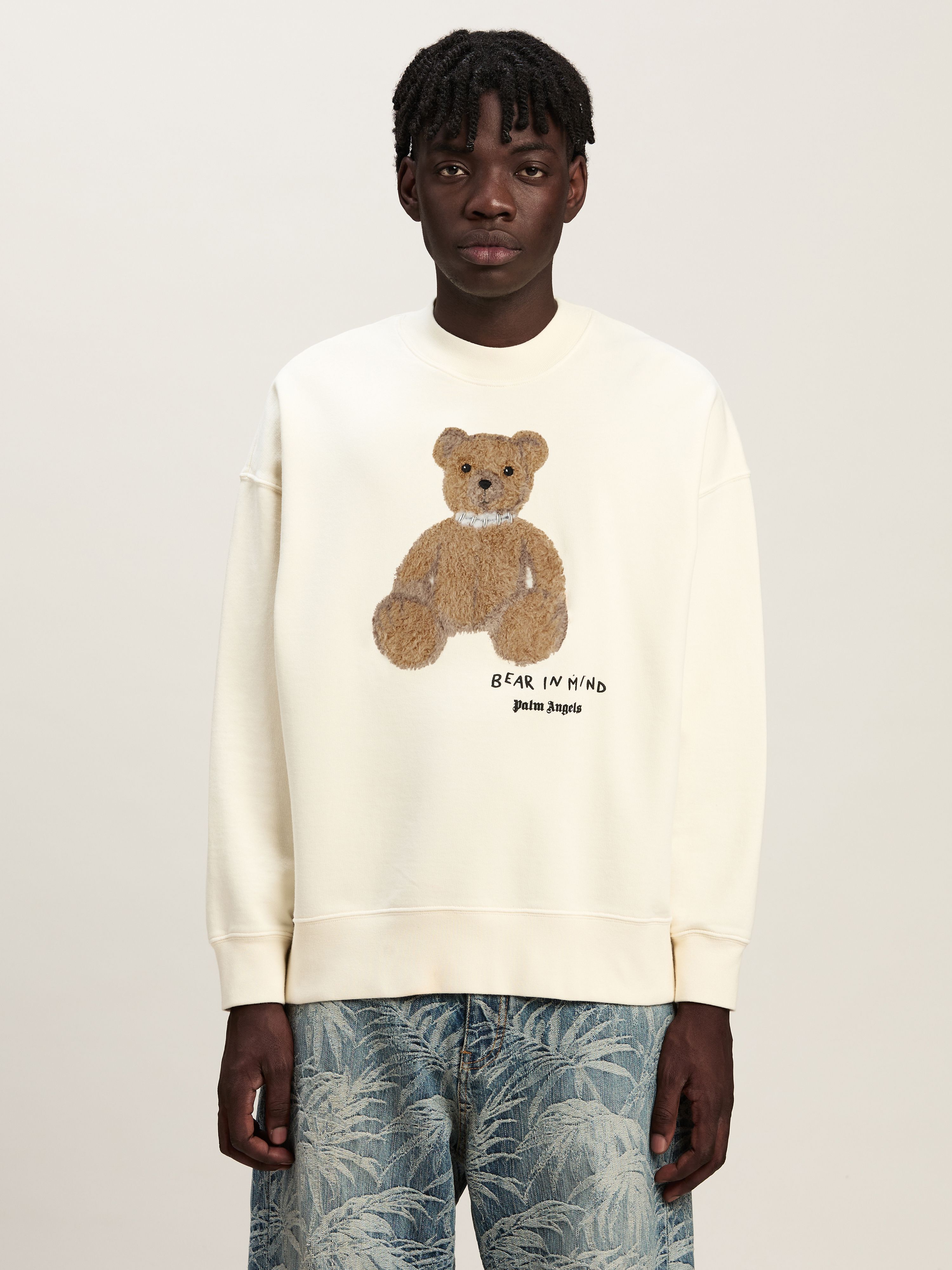 PALM ANGELS  Bear in Mind Patch Sweatshirt OFF WHITE - BROWN PMBA026S25FLE003