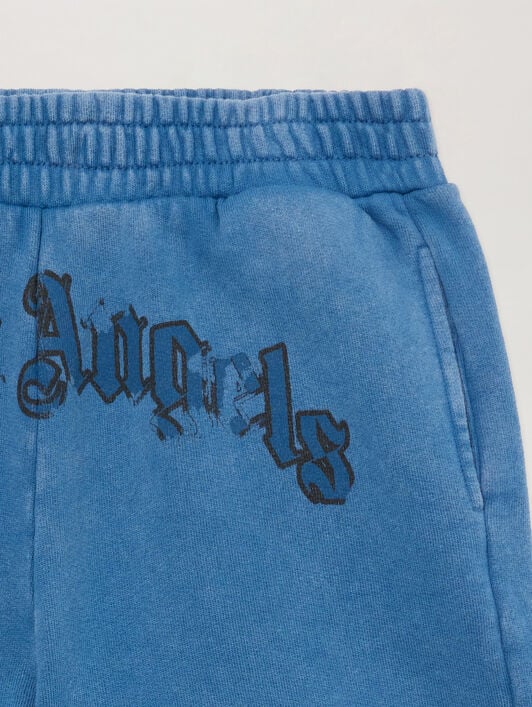 PALM ANGELS Curved Logo Faded Sweatpshort BLU/BLUE PBCI00DS26FLE001
