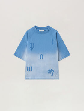 PALM ANGELS Pa Letters Washed Tee S/S LIGHT BLUE - LIGHT BLUE PBAA017F25JER001