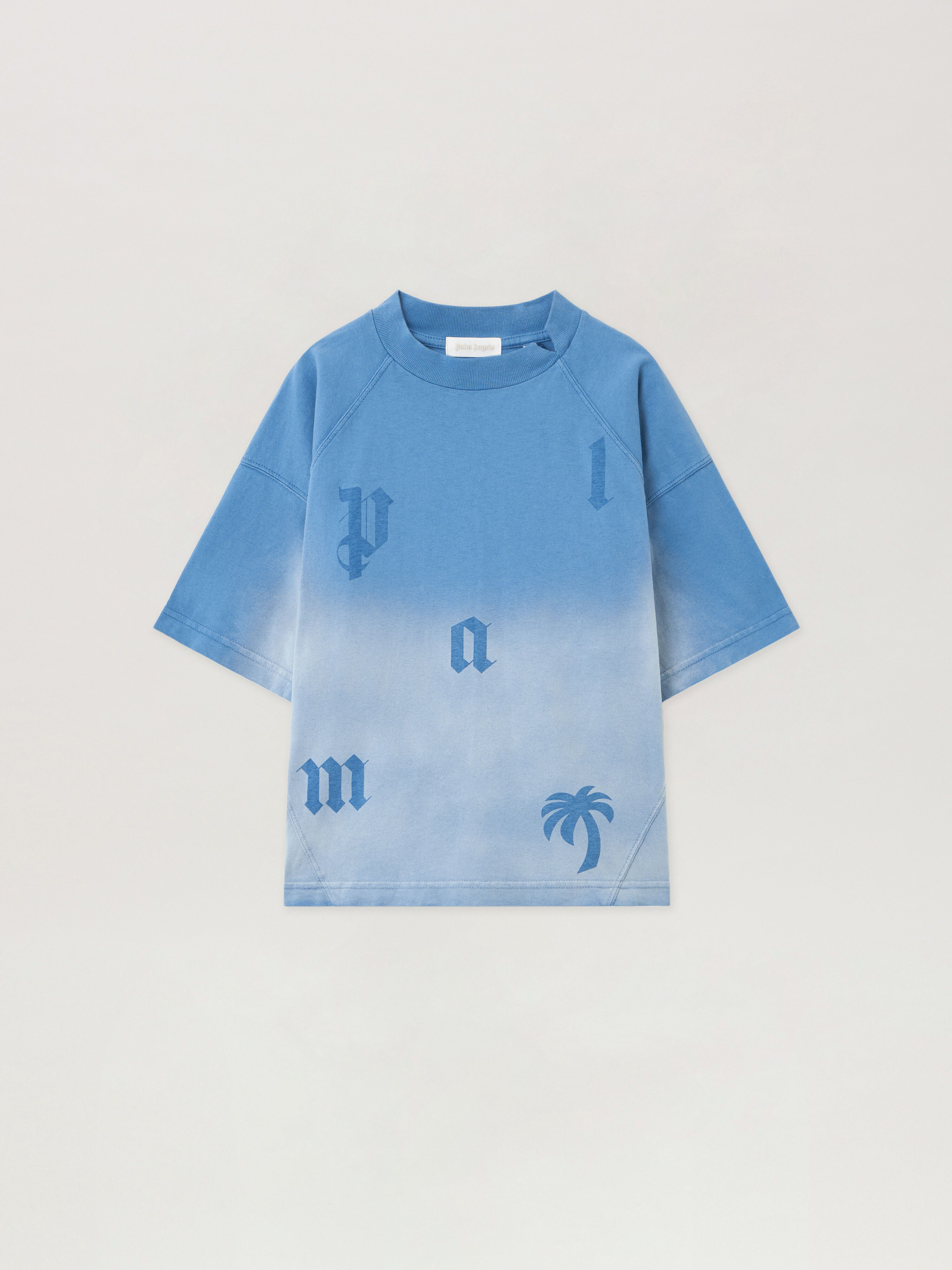 PALM ANGELS Pa Letters Washed Tee S/S LIGHT BLUE - LIGHT BLUE PBAA017F25JER001