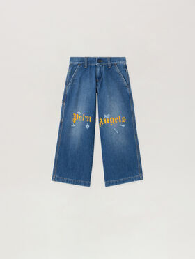 PALM ANGELS Logo Brushed Work Denim Pant MEDIUM BLUE - OCHER YELLOW PBYB007F25DEN001