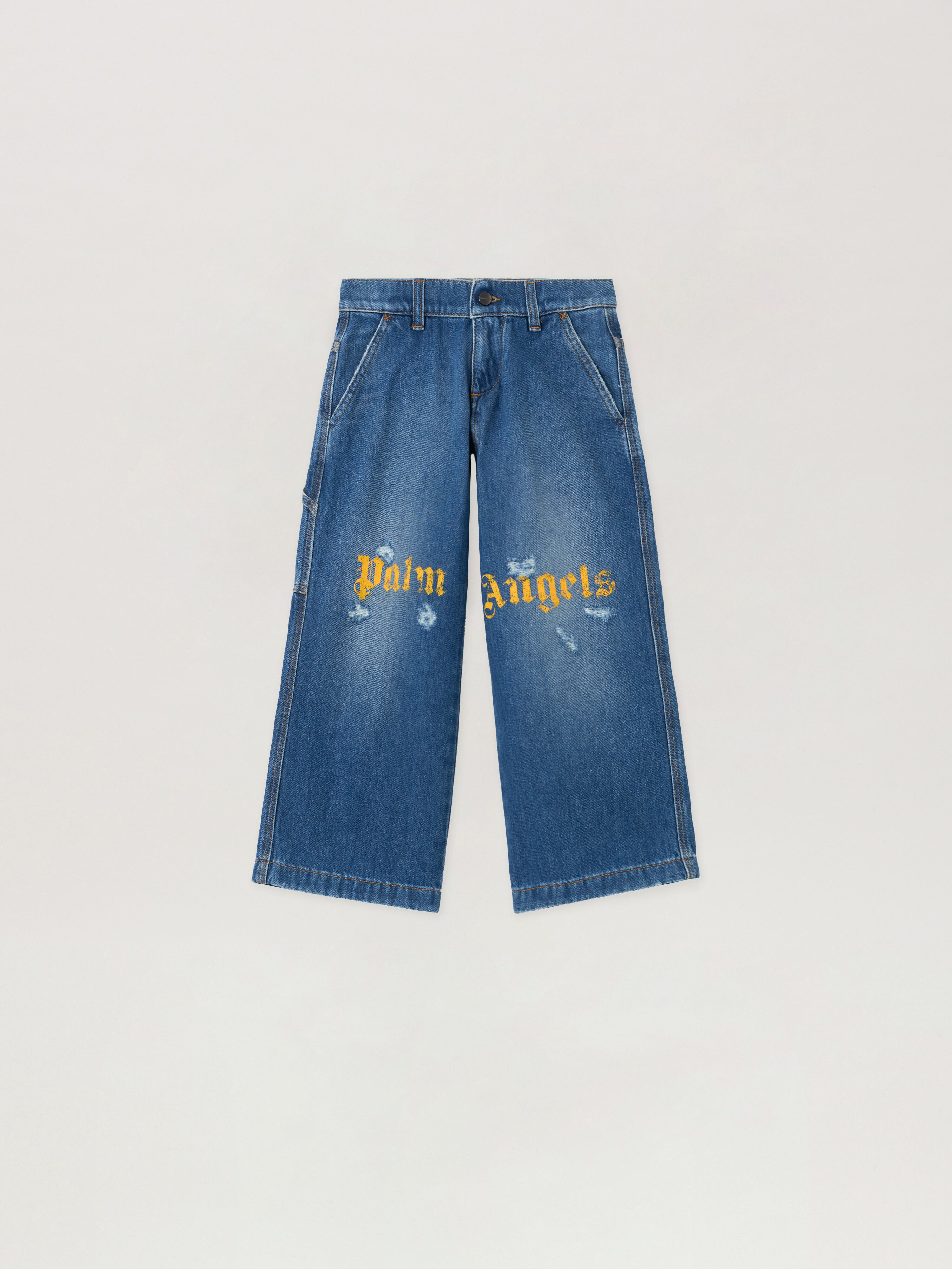 PALM ANGELS Logo Brushed Work Denim Pant MEDIUM BLUE - OCHER YELLOW PBYB007F25DEN001