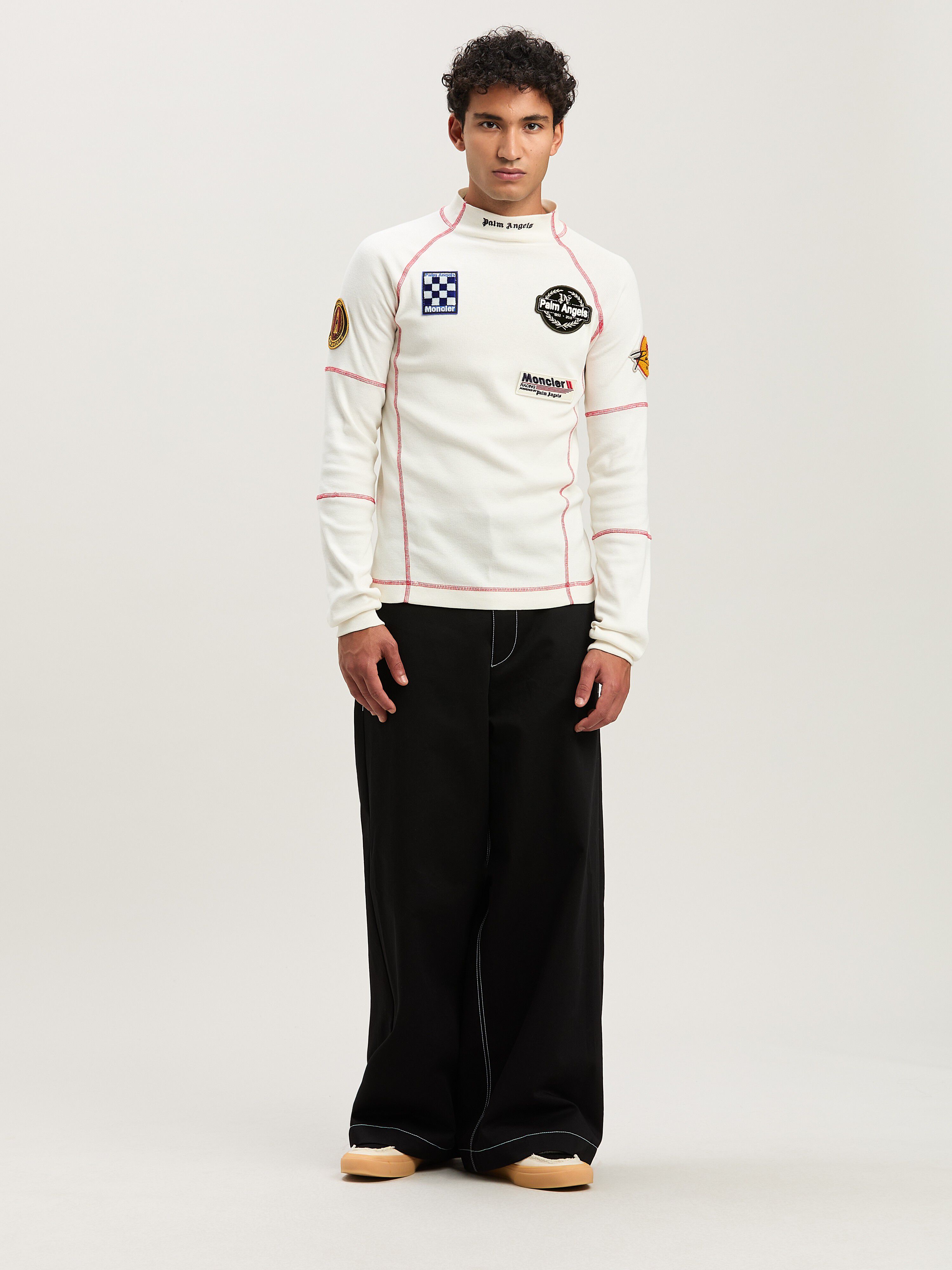 PALM ANGELS  Langärmliches Racing T-Shirt Moncler x Palm Angels WHITE - BLACK PMAB057T25FAB001