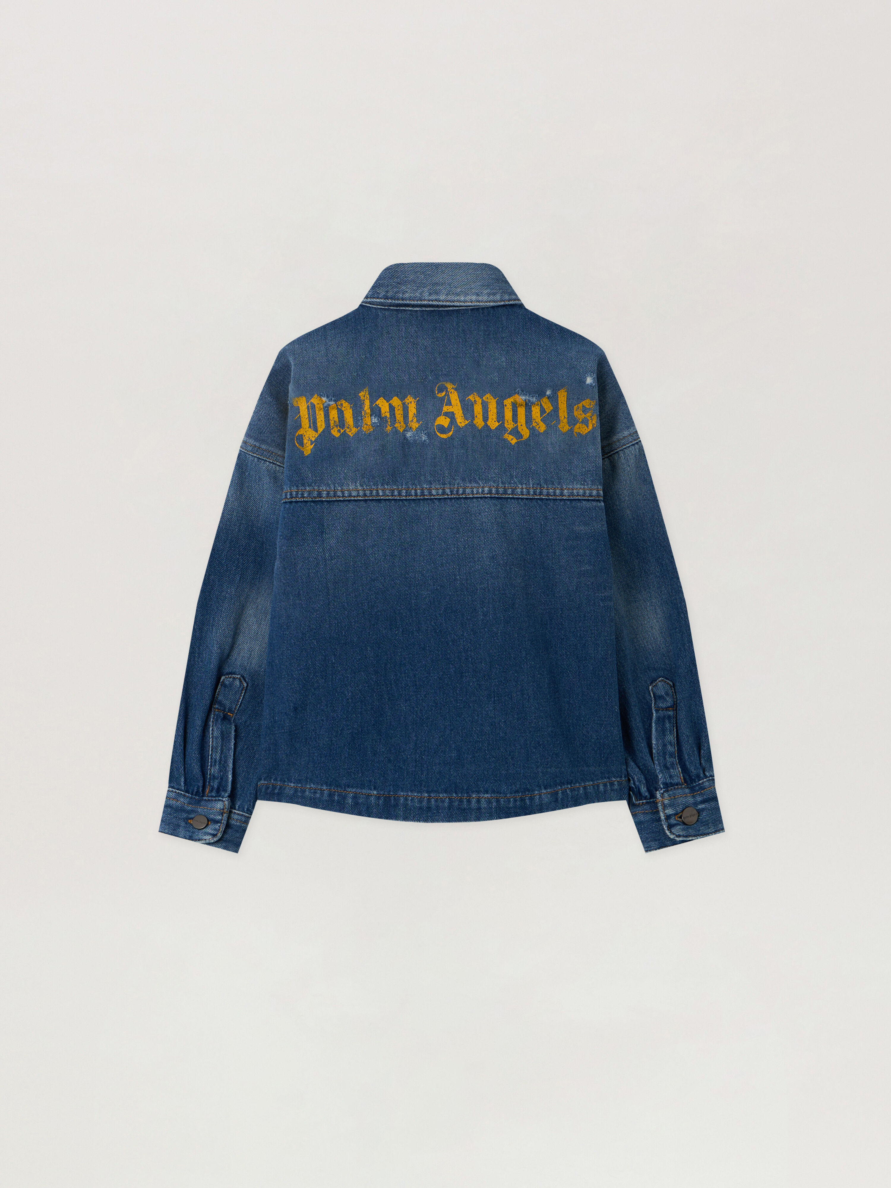 PALM ANGELS Logo Brushed O/S Denim MEDIUM BLUE - OCHER YELLOW PBYD006F25DEN001