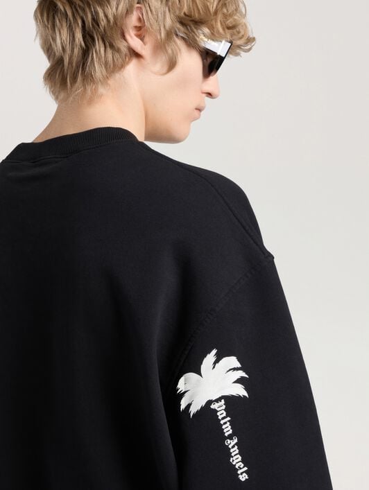 Palm Tree Statement Regular Crewneck PALM ANGELS Palm Tree Statement Regular Crewneck BLACK - OFF WHITE PAMBA03W26FL03