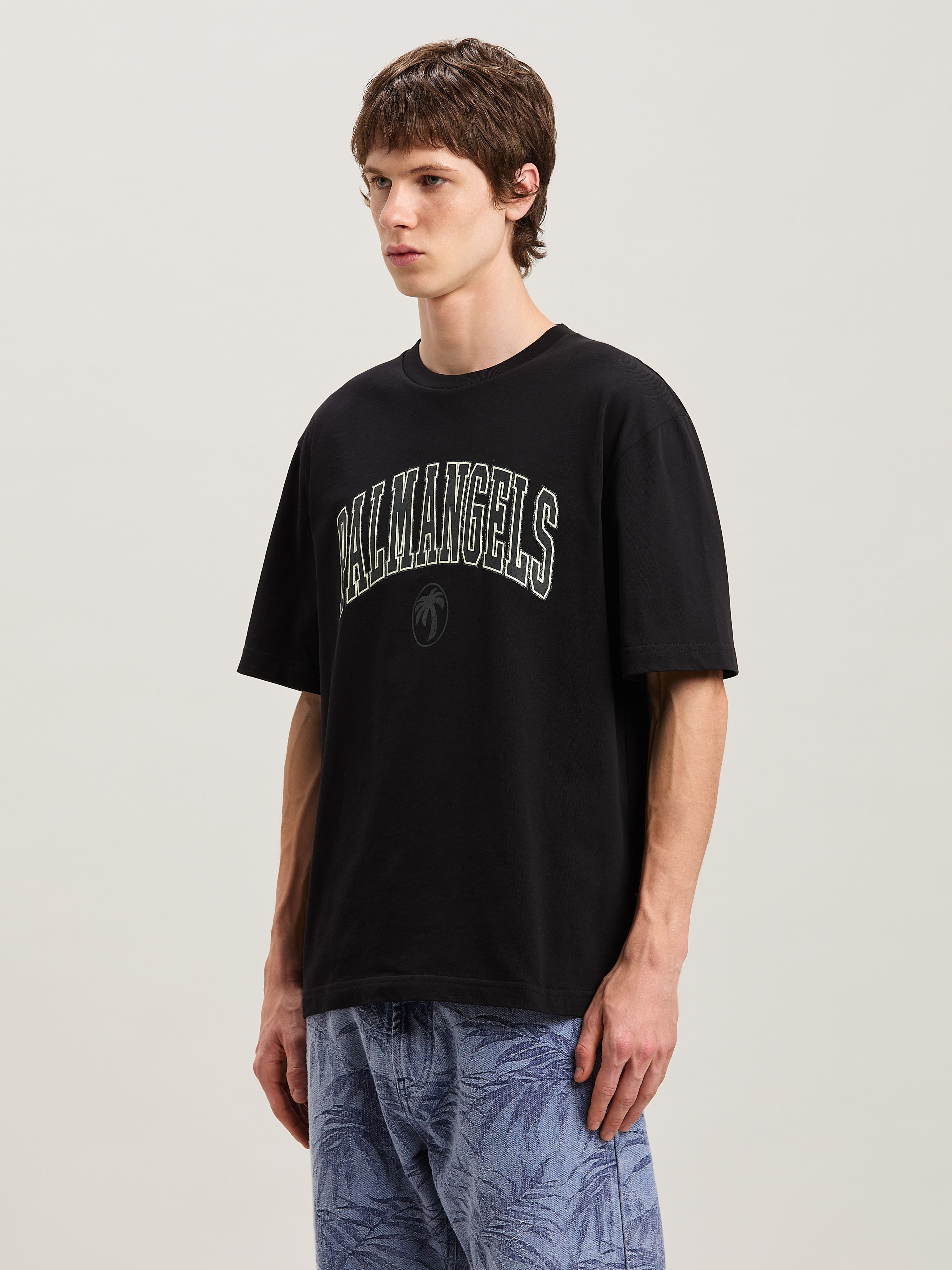 PALM ANGELS  College Oval Palm T-shirt BLACK - VINTAGE BLACK PMAA089S25JER001