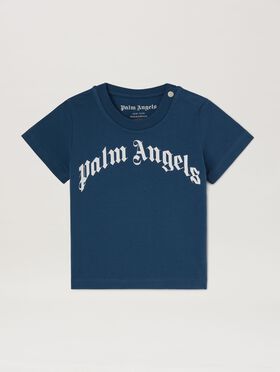 PALM ANGELS  Curved logo T-shirt LIGHT BLUE OFFWHITE PB2X017S25JER001