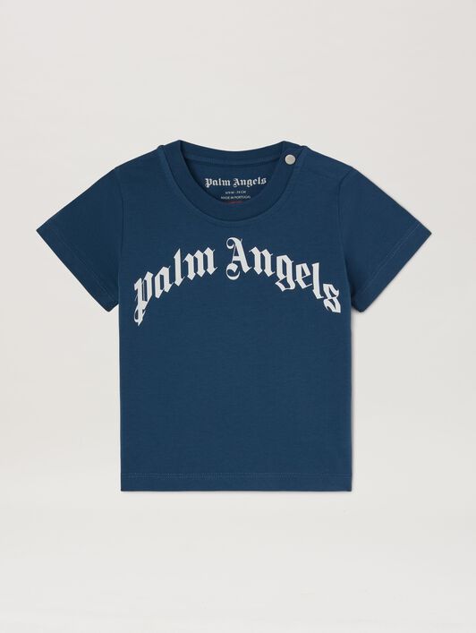 PALM ANGELS  Curved logo T-shirt BLUE OFFWHITE PBXB001S25JER001
