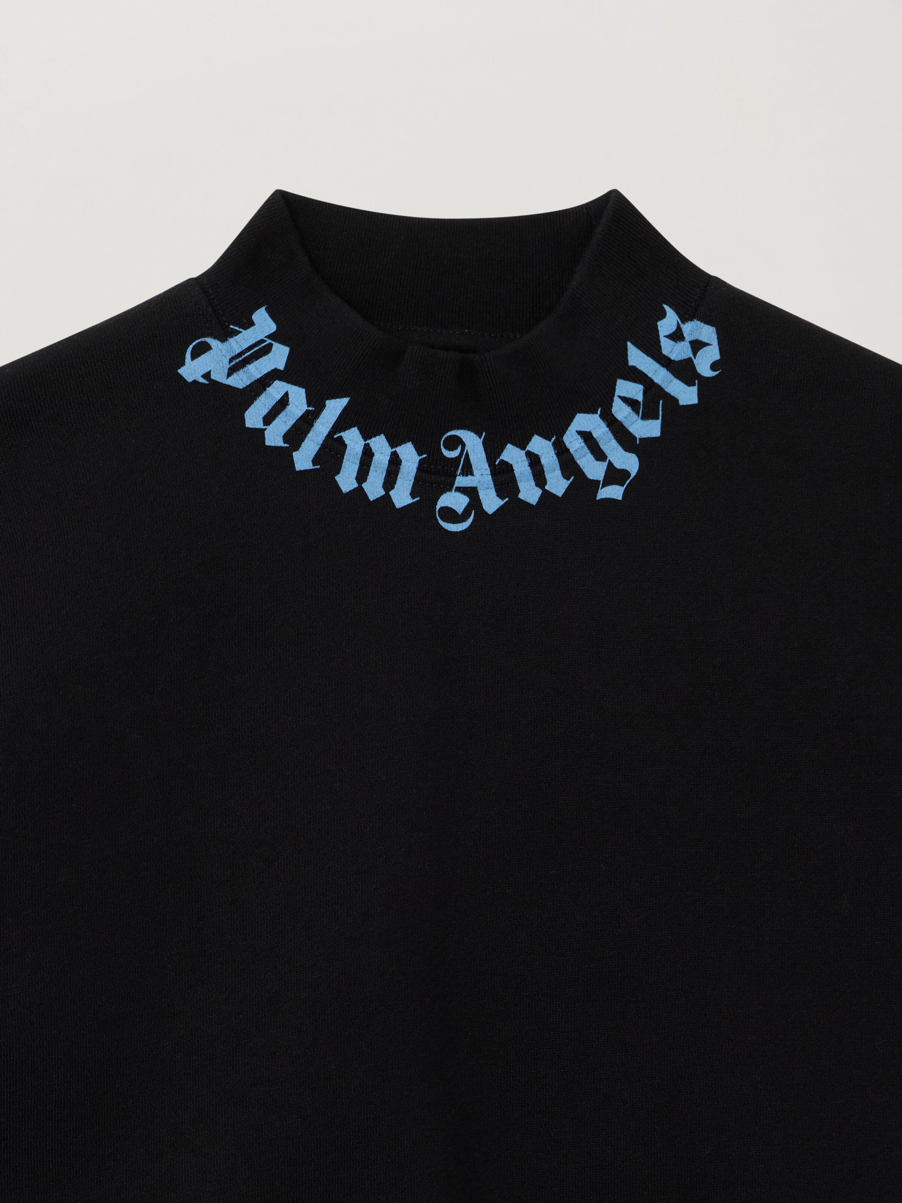 PALM ANGELS Neck Logo Reg.Crewneck BLACK - LIGHT BLUE PBBA012F25FLE002