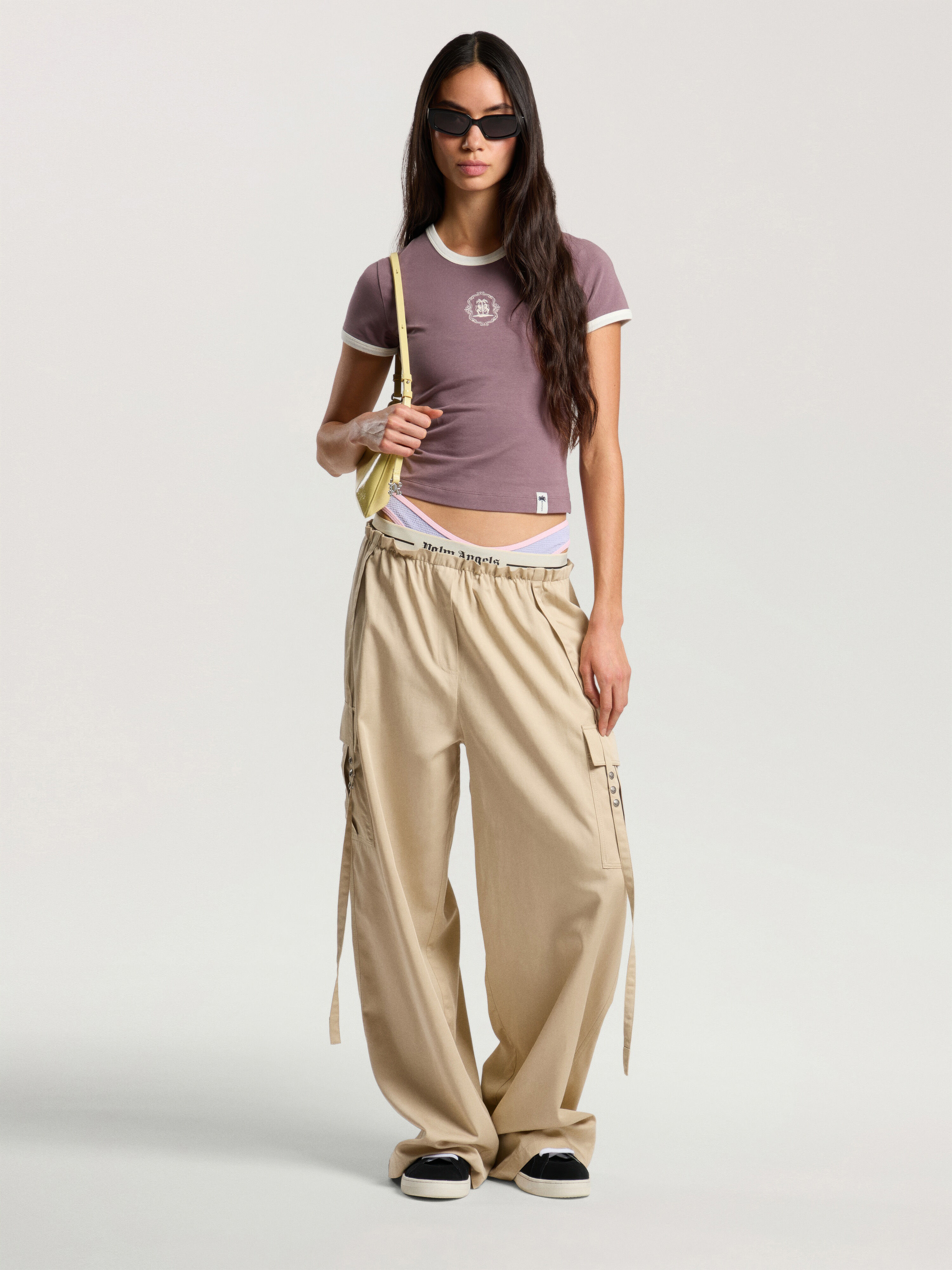 Lions Herald Slim T-Shirt PALM ANGELS Lions Herald Slim T-Shirt MAUVE - OFF WHITE PAWAA04F26JR02