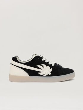 PALM ANGELS Palm Tennis Suede Sneakers BLACK IVORY PMIA111S26LEA001
